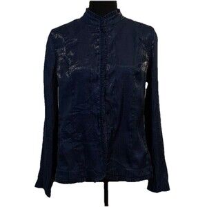 Chicos Size 1 Womens M Crinkled Satin Delance Jacket Top Sapphire Smoke Evening